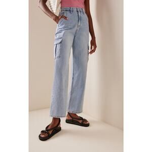 The Frankie Shop Kai Cargo Denim Pants Womens M Worn Wash High-rise Wide Leg NWT